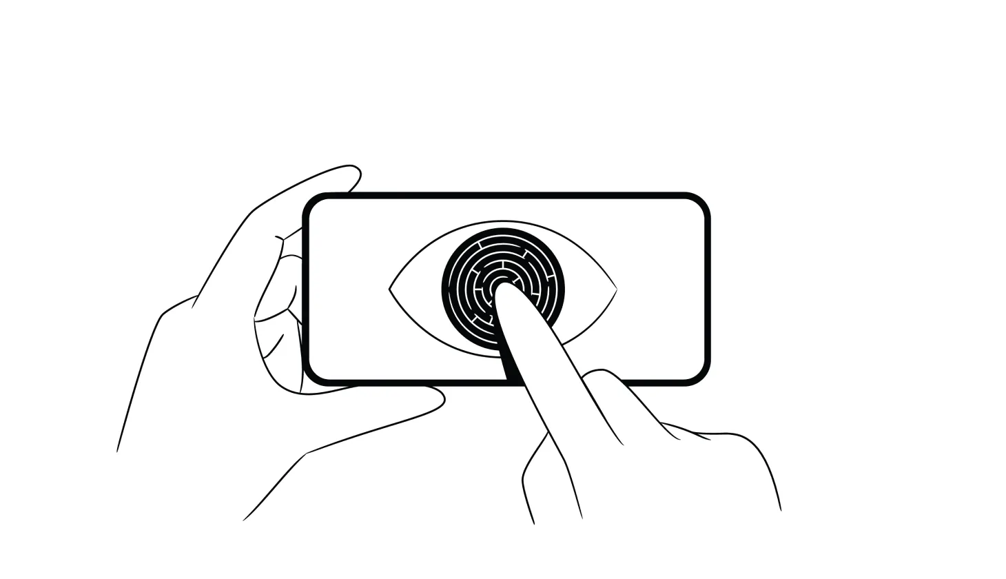 Illustration of a finger on a smartphone with an eye on the screen